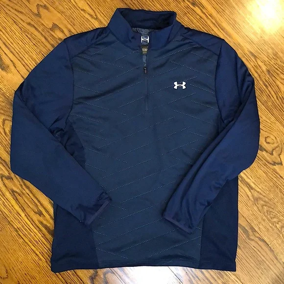 UNDER ARMOUR Navy Blue Cold Gear Quarter Zip Pullover Collared Sweatshirt Sz LG